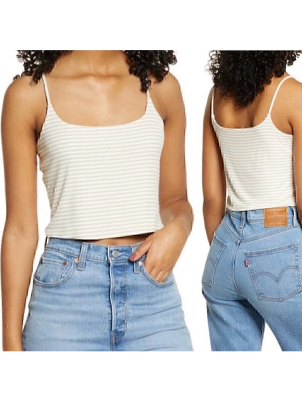New Nordstrom BP Stripe Rib Crop Camisole Crop Top